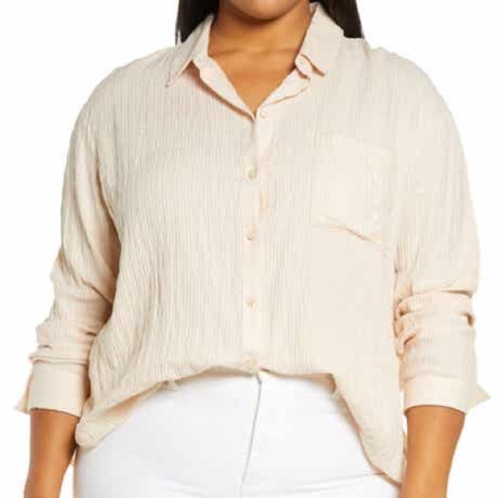 Cream Button-Up Tunic Shirt, TREASURE & BOND, 2X